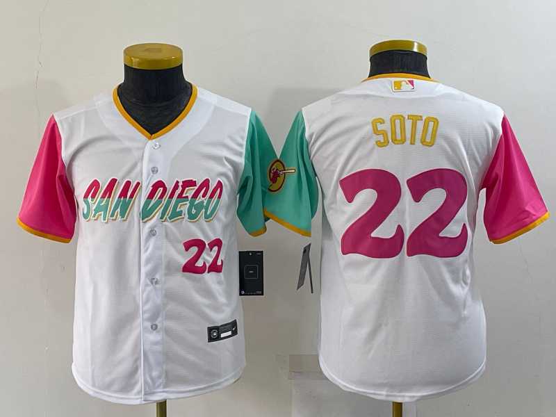Youth San Diego Padres #22 Juan Soto Number White 2022 City Connect Cool Base Stitched Jersey->mlb youth jerseys->MLB Jersey